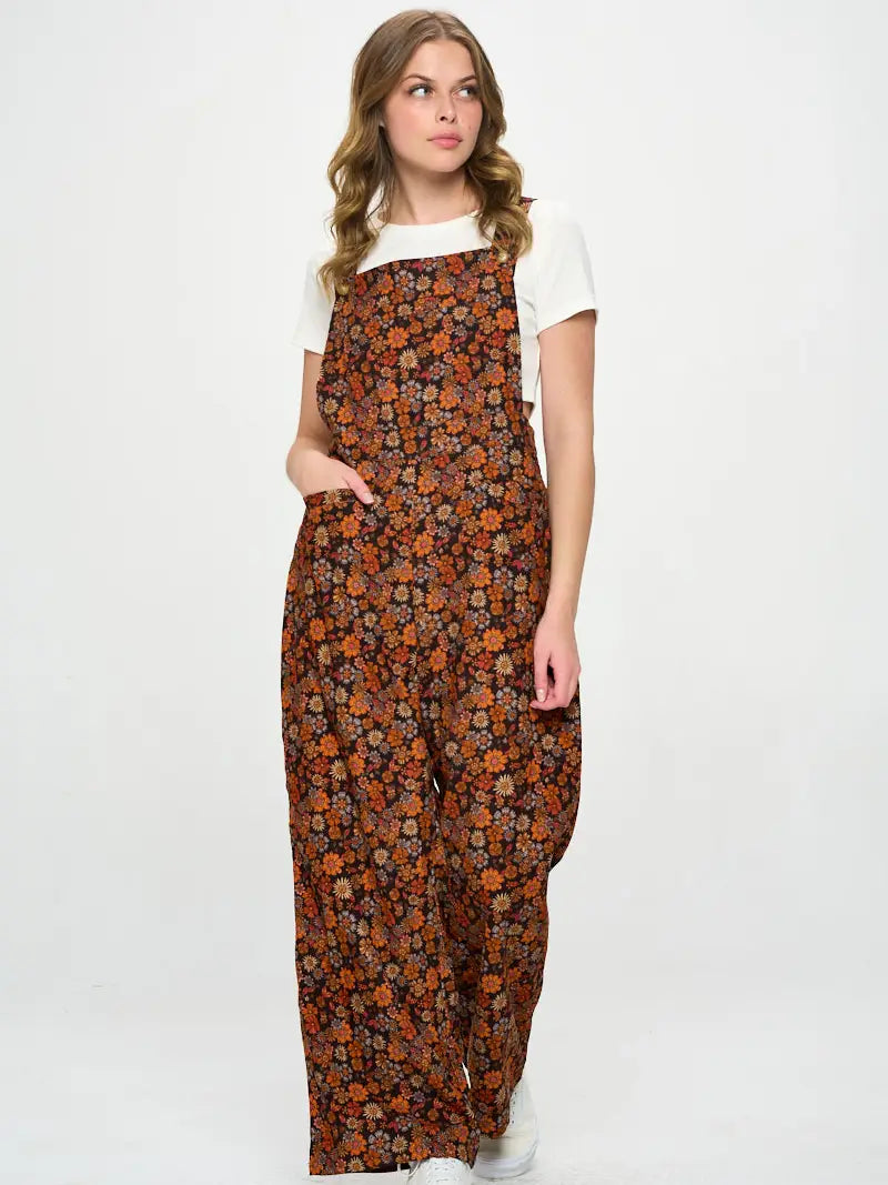 SM Wardrobe - Fall Floral Print Corduroy Overalls XL SM Wardrobe - Fall Floral Print Corduroy Overalls XL