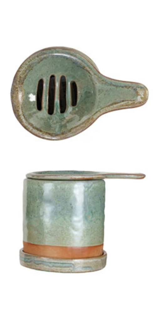 Creative Co-Op Stoneware Coffee Filter with Cup and Saucer