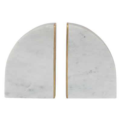 Marble Bookends with Brass Inlay, Gold Finish & White, Set of 2
