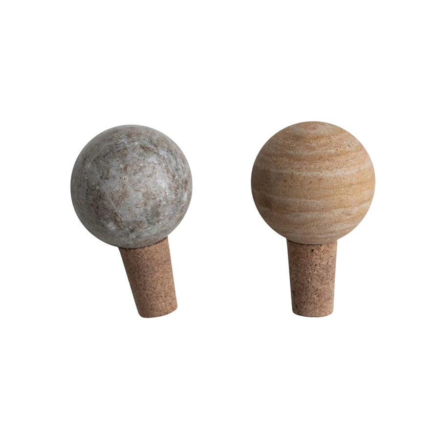 Creative Co-Op Marble & Cork Bottle Stopper