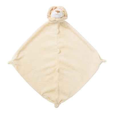 Stuffed lion head attached to tan square blankie for baby