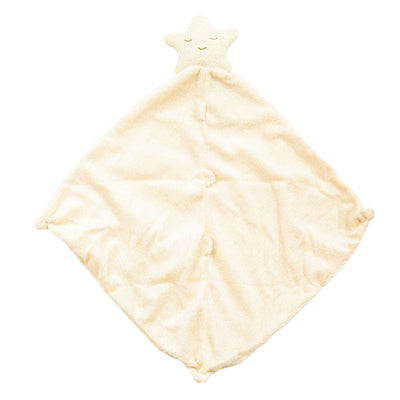 Stuffed star head attached to pale yellow square blankie for baby